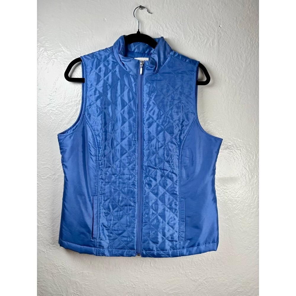 Weekends by Chico's Quilted Vest Medium Blue Mock Neck Full Zip Cabin‎ Coastal